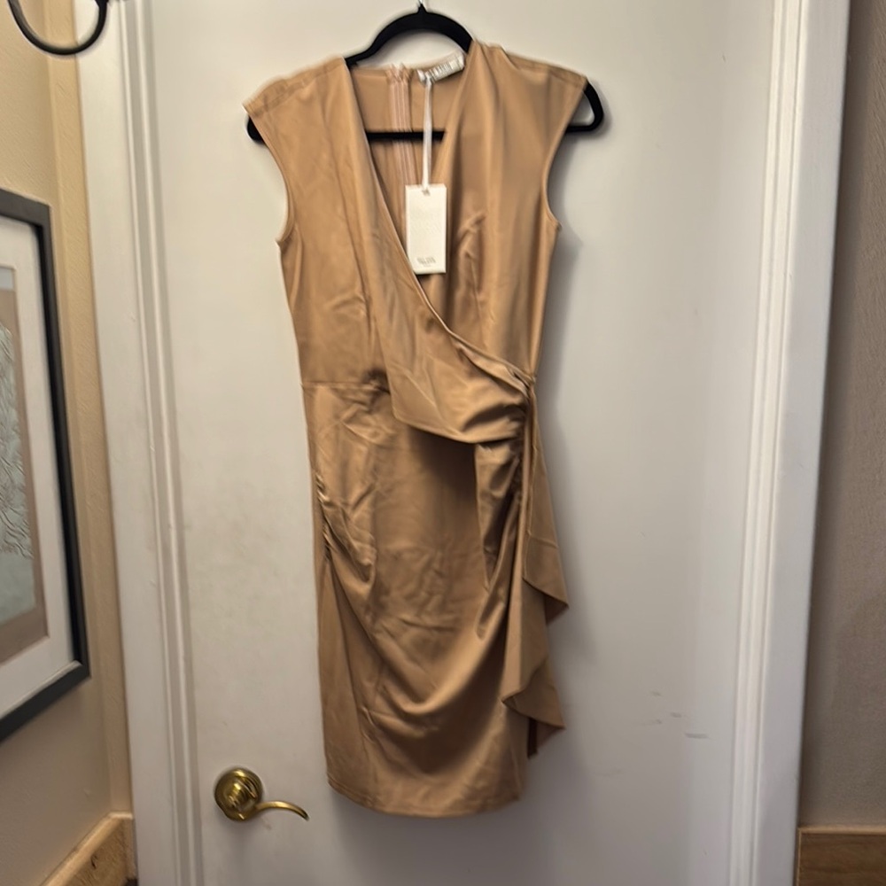 Grace Karin Gold Ruched Sheath Dress V-neck Cocktail